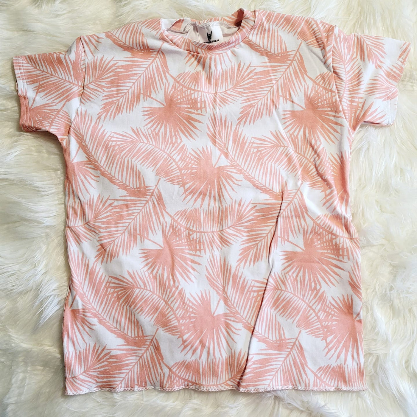 3T Coral Palm Leaves T-Shirt Dress